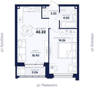 1-к квартира, вторичка, 42м2, 6/25 этаж