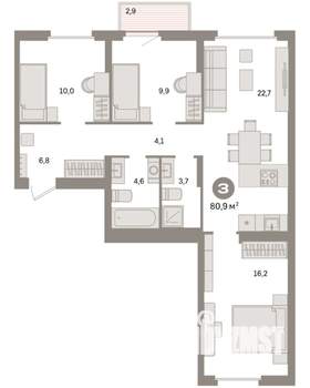 3-к квартира, вторичка, 81м2, 5/9 этаж