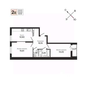 2-к квартира, вторичка, 61м2, 20/25 этаж