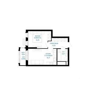 1-к квартира, строящийся дом, 40м2, 16/30 этаж