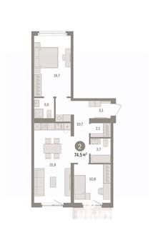 2-к квартира, вторичка, 75м2, 2/9 этаж