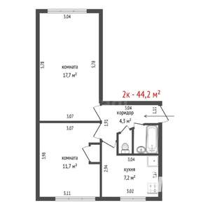 2-к квартира, вторичка, 44м2, 1/5 этаж