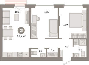 2-к квартира, вторичка, 59м2, 6/16 этаж