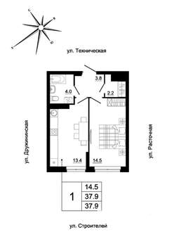 1-к квартира, вторичка, 37м2, 18/19 этаж