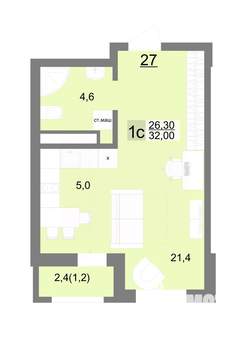 Студия квартира, строящийся дом, 32м2, 8/26 этаж