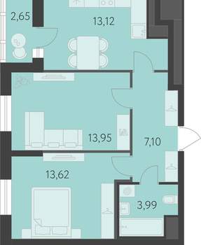 2-к квартира, строящийся дом, 53м2, 4/16 этаж
