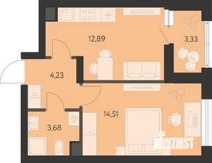 1-к квартира, вторичка, 37м2, 3/21 этаж