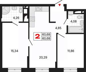 2-к квартира, вторичка, 61м2, 5/25 этаж