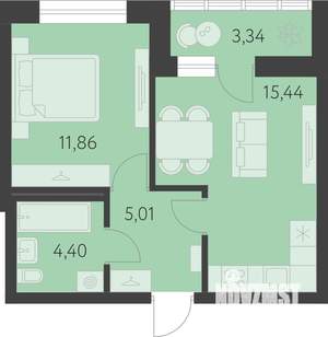 1-к квартира, вторичка, 38м2, 8/25 этаж
