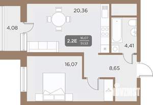 2-к квартира, вторичка, 52м2, 12/24 этаж