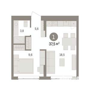 1-к квартира, вторичка, 38м2, 4/7 этаж