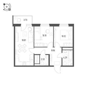 2-к квартира, строящийся дом, 55м2, 21/25 этаж