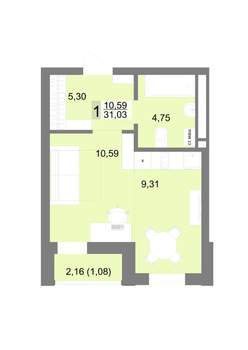 Студия квартира, строящийся дом, 31м2, 3/22 этаж