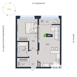 1-к квартира, вторичка, 50м2, 13/30 этаж