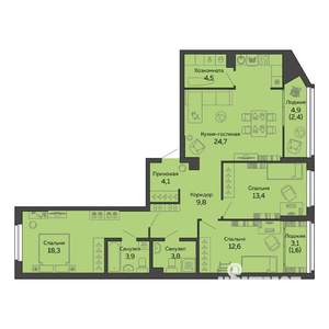 3-к квартира, вторичка, 99м2, 2/25 этаж