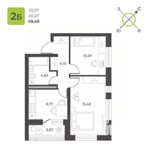 2-к квартира, вторичка, 49м2, 13/23 этаж
