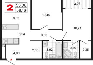 2-к квартира, вторичка, 58м2, 23/25 этаж