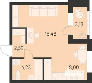 Студия квартира, строящийся дом, 33м2, 9/25 этаж