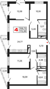 4-к квартира, вторичка, 115м2, 10/25 этаж