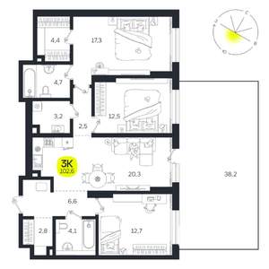 3-к квартира, вторичка, 103м2, 1/27 этаж