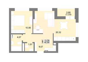 1-к квартира, вторичка, 47м2, 1/27 этаж