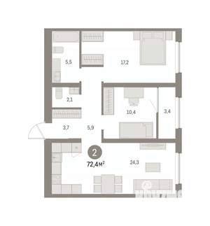 2-к квартира, вторичка, 72м2, 13/16 этаж