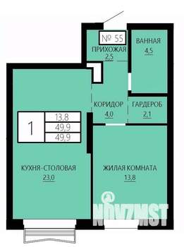 1-к квартира, строящийся дом, 50м2, 7/29 этаж