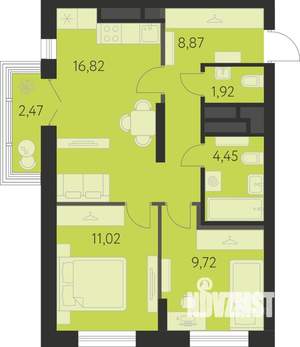 2-к квартира, строящийся дом, 54м2, 24/31 этаж