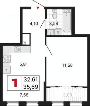 1-к квартира, вторичка, 36м2, 23/25 этаж