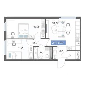 2-к квартира, строящийся дом, 58м2, 4/20 этаж