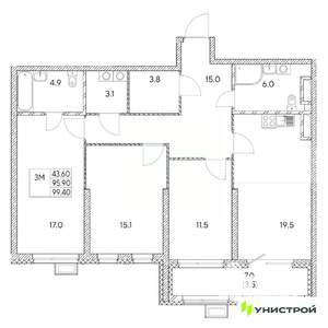 3-к квартира, вторичка, 99м2, 10/31 этаж
