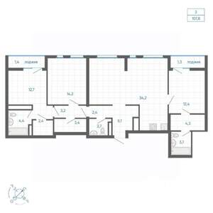 3-к квартира, вторичка, 108м2, 32/32 этаж