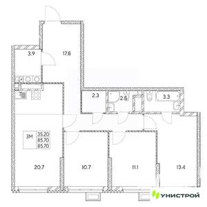 3-к квартира, вторичка, 86м2, 27/31 этаж