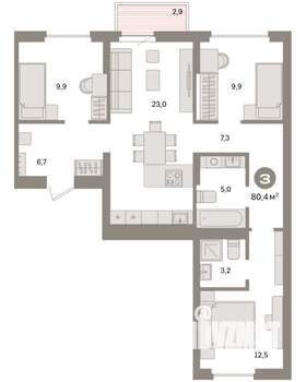 3-к квартира, вторичка, 80м2, 5/8 этаж