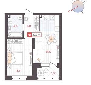 1-к квартира, вторичка, 40м2, 2/25 этаж
