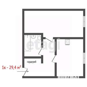 1-к квартира, вторичка, 30м2, 1/5 этаж