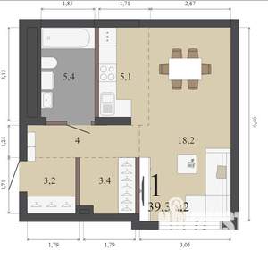 Студия квартира, строящийся дом, 39м2, 1/32 этаж