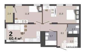 2-к квартира, вторичка, 60м2, 17/19 этаж