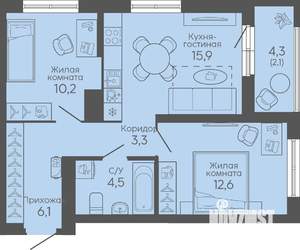 2-к квартира, вторичка, 55м2, 5/16 этаж