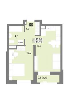 1-к квартира, вторичка, 41м2, 12/26 этаж