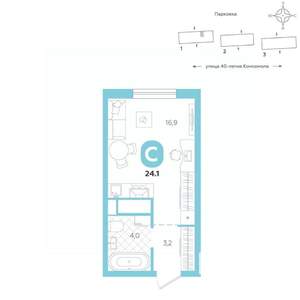 Студия квартира, вторичка, 24м2, 3/16 этаж