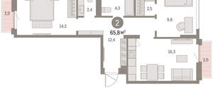 2-к квартира, вторичка, 66м2, 2/9 этаж