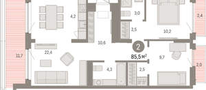 2-к квартира, вторичка, 85м2, 8/9 этаж