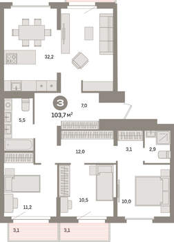 3-к квартира, вторичка, 104м2, 9/9 этаж