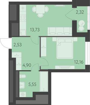 1-к квартира, вторичка, 40м2, 13/16 этаж