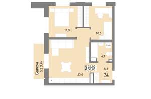 2-к квартира, вторичка, 57м2, 11/26 этаж