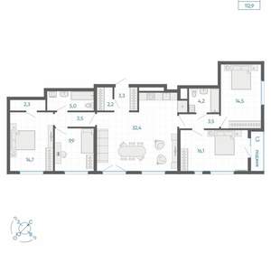 4-к квартира, вторичка, 113м2, 6/32 этаж