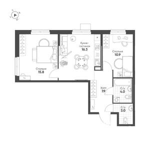 2-к квартира, строящийся дом, 58м2, 5/16 этаж