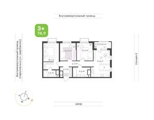 3-к квартира, вторичка, 75м2, 24/24 этаж