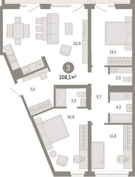 3-к квартира, вторичка, 108м2, 6/8 этаж